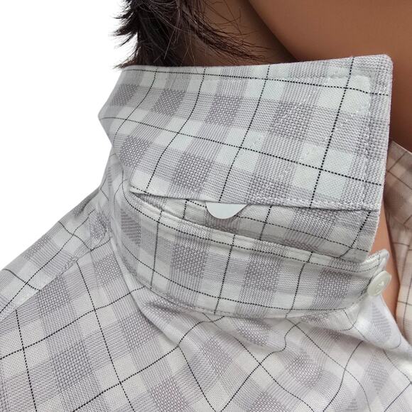 REISS Dress Shirt Men M Slim Fit Woven Gray Check Plaid Long Sleeves Cotton - Picture 5 of 12